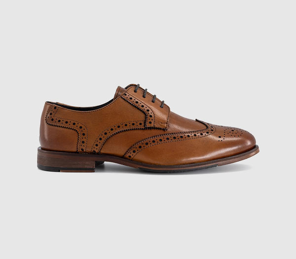 Mens OFFICE Melwin Lace Up Derby Brogue Shoes Tan Leather