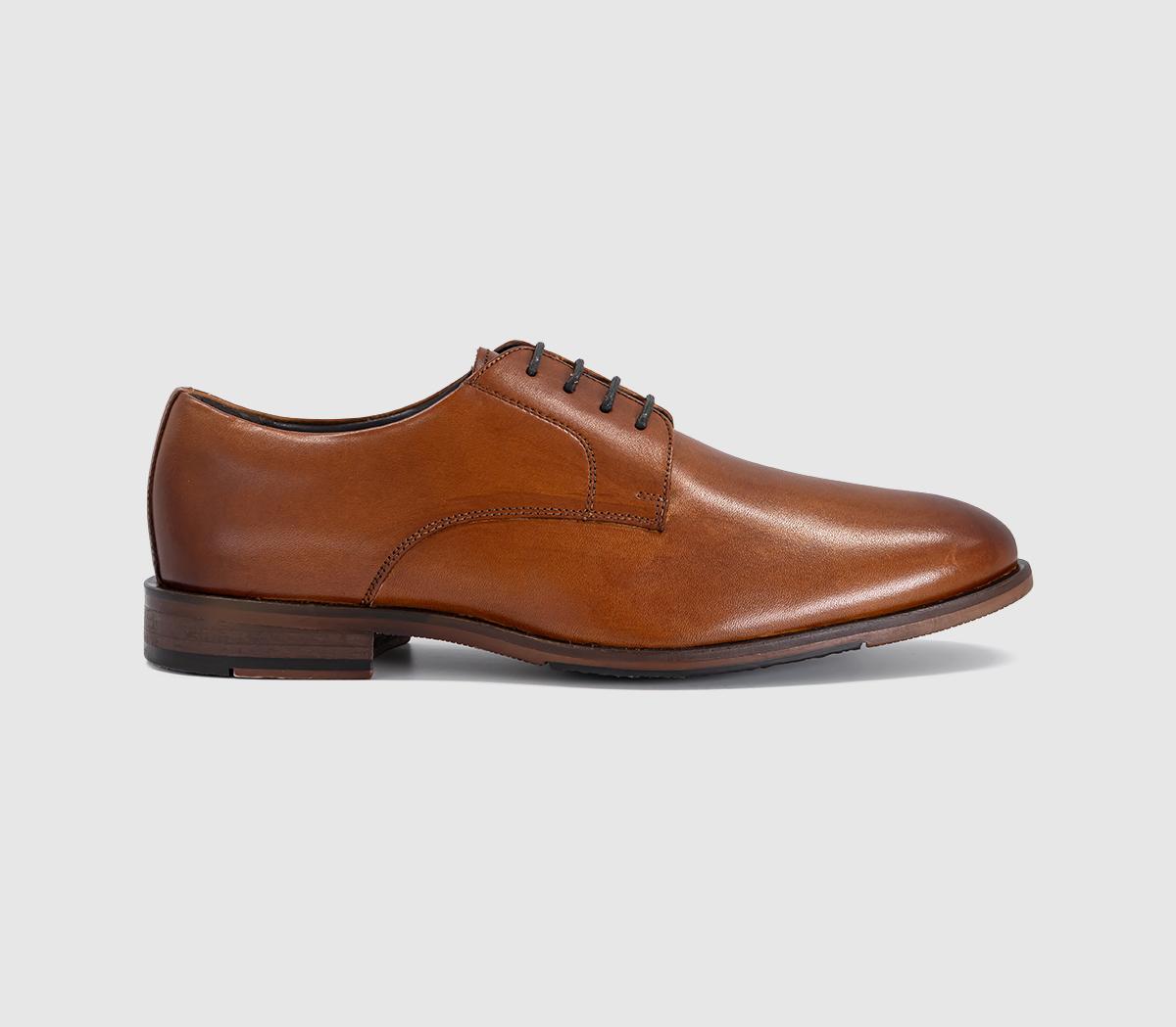 Mens OFFICE Master Plain Toe Derby Lace Up Shoes Tan Leather