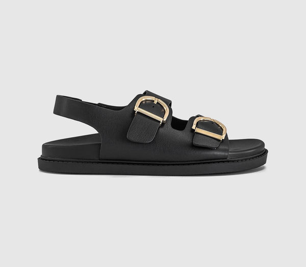 Womens OFFICE Sophie Double Buckle Strap Slingback Footbed Sandals Black
