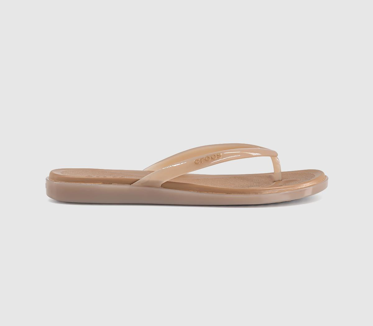 Womens Crocs Miami Round Toe Flip Flops Milk Chocolate Jelly