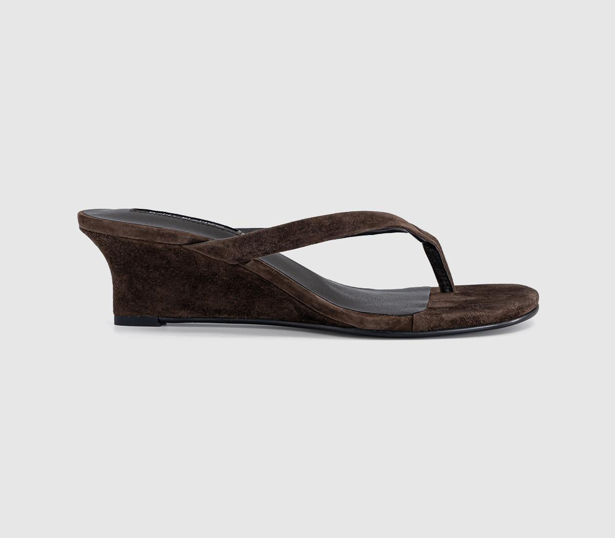 Womens Tony Bianco Edgy Toe Post Wedge Heels Espresso Suede