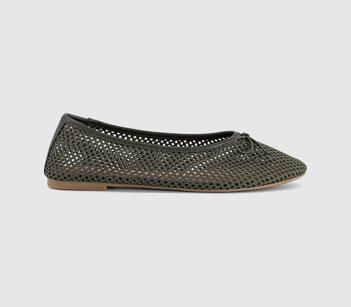 Womens OFFICE Fling String Mesh Ballet Flats Olive