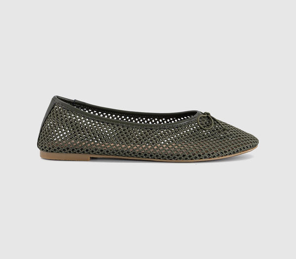 Womens OFFICE Fling String Mesh Ballet Flats Olive