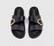 Womens OFFICE Salsa Buckle Trim Footbed Sliders Black Leather