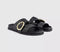 Womens OFFICE Salsa Buckle Trim Footbed Sliders Black Leather