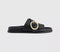 Womens OFFICE Salsa Buckle Trim Footbed Sliders Black Leather