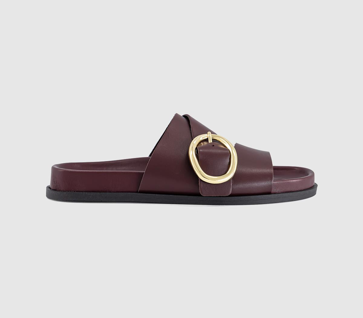 Womens OFFICE Salsa Buckle Trim Footbed Sliders Burgundy Leather