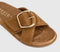 Womens OFFICE Sia Cross Over Buckle Footbed Sliders Tan Suede