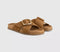 Womens OFFICE Sia Cross Over Buckle Footbed Sliders Tan Suede