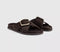 Womens OFFICE Sia Cross Over Buckle Footbed Sliders Brown Suede