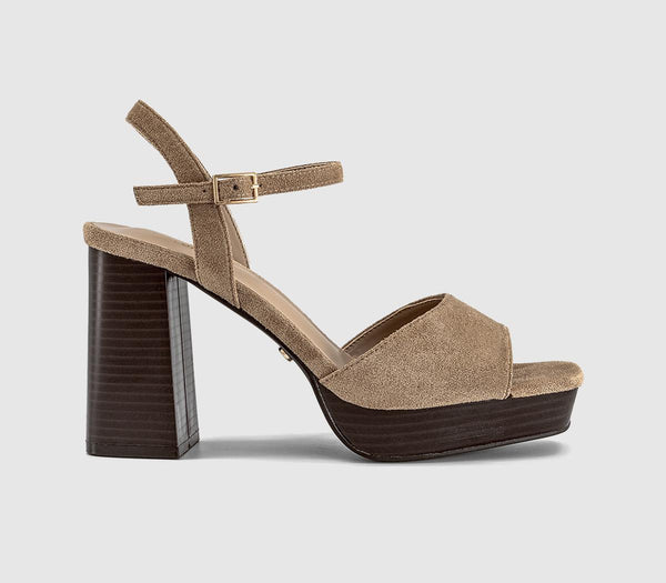 Womens OFFICE Hollie Two Part Platform Stack Heeled Sandals Taupe Faux Suede