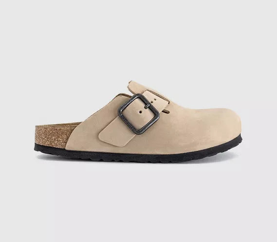 Womens BIRKENSTOCK Boston Wire Buckle Clogs Sandcastle Leather