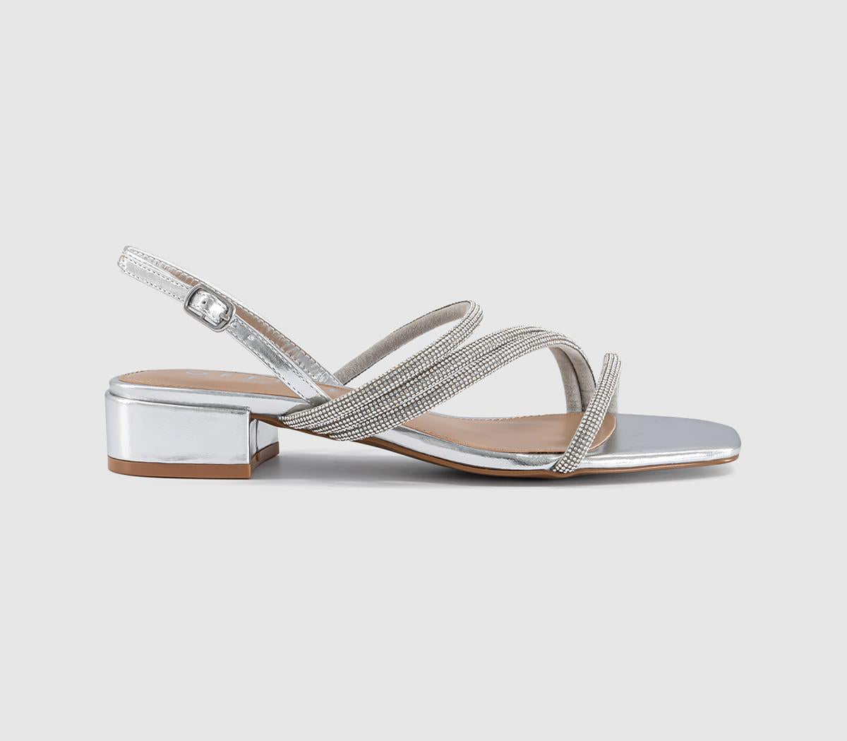 Womens OFFICE Swish Asymmetric Strappy Sandals Silver Embellished