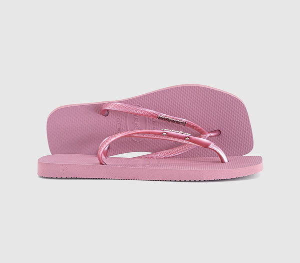 Womens Havaianas Slim Square Metallic Logo Flip Flops Rose Chiffon