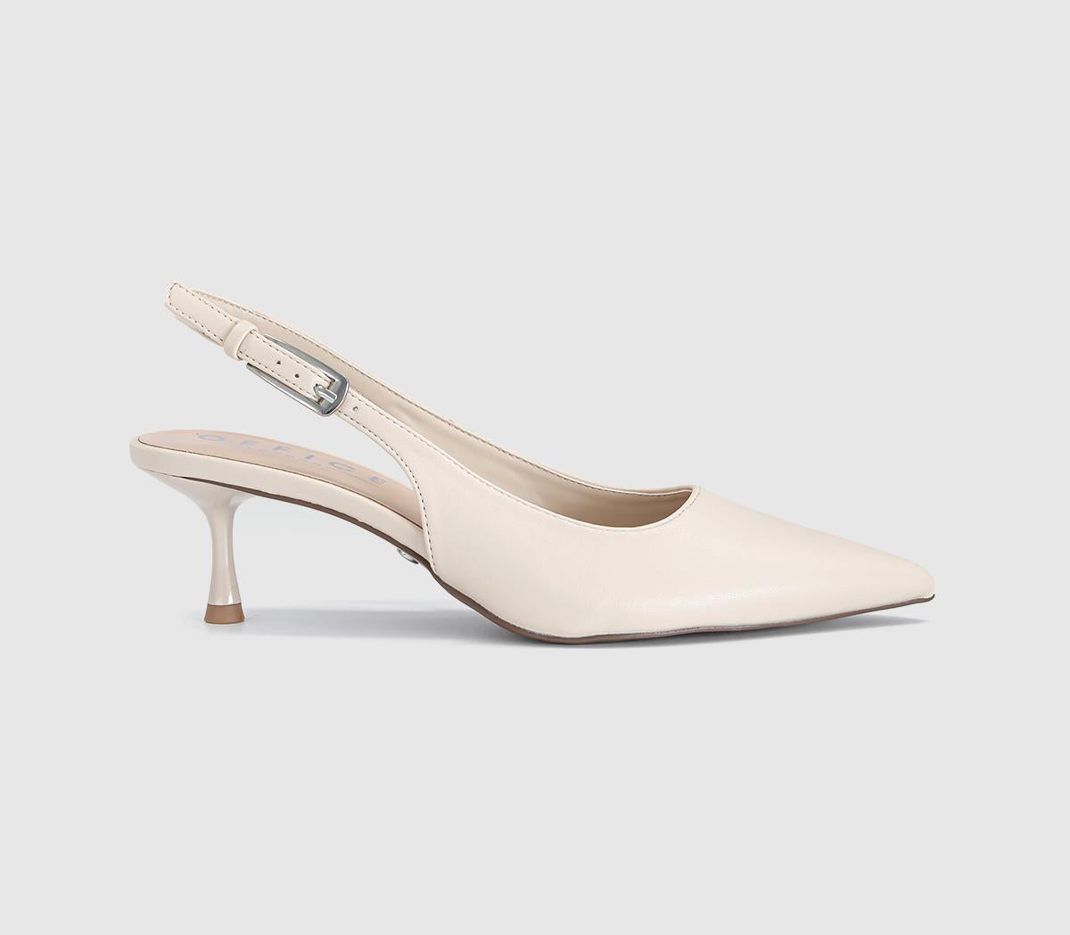 Womens OFFICE Metropolitan Buckle Detail Slingback Kitten Heels Off White