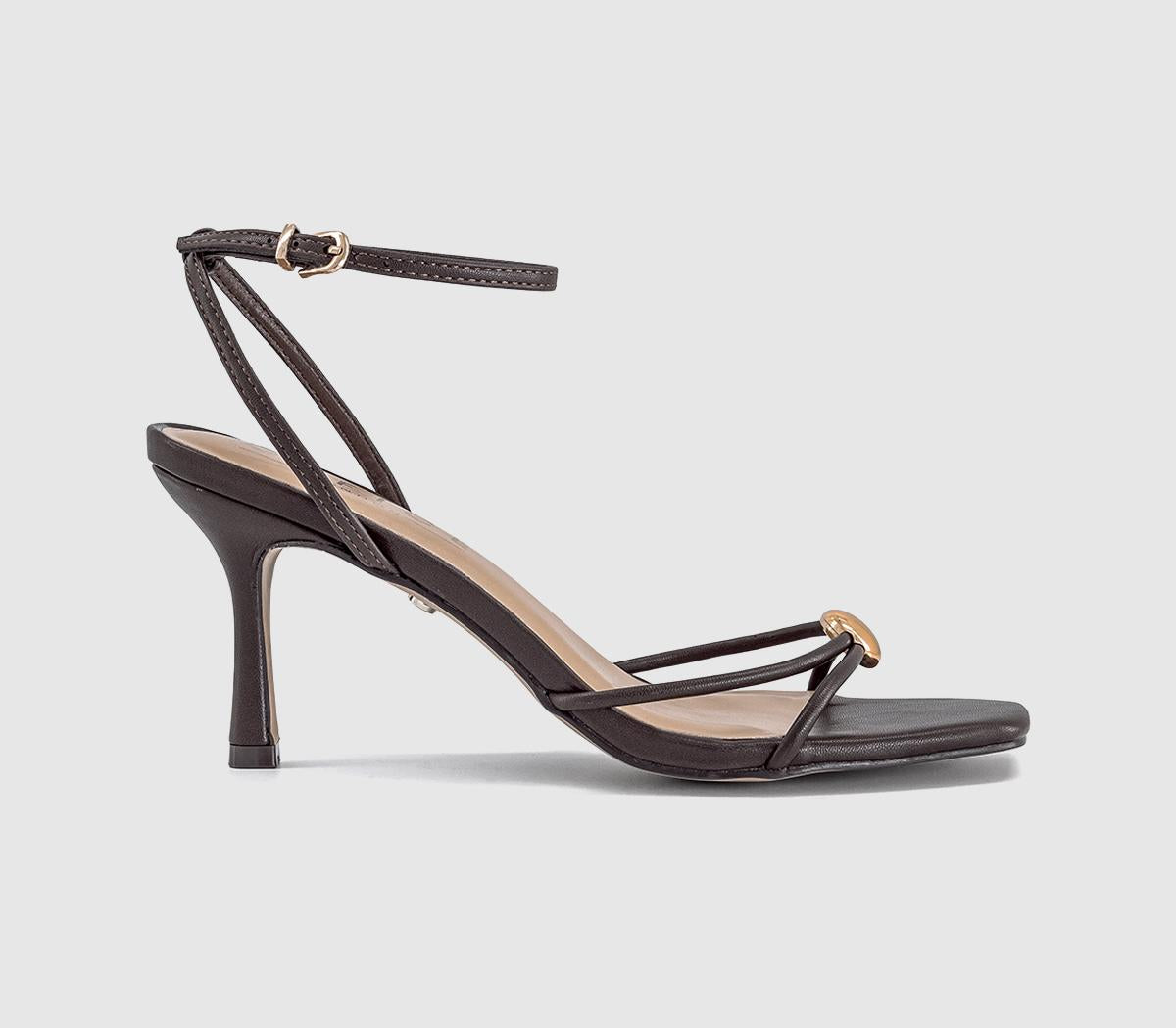 Womens OFFICE Hollywood Metal Trim Strappy Heeled Sandals Brown