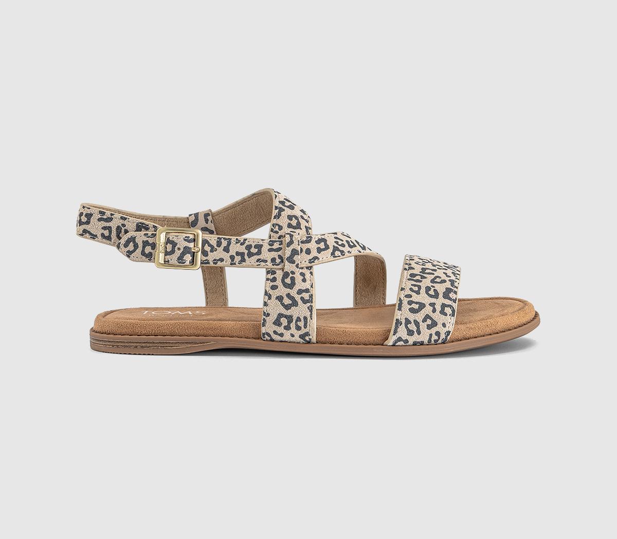 Womens TOMS Mar Sandals Oatmeal Small Leopard Spots Suede