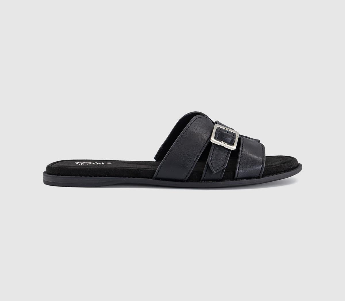 Womens TOMS Sol Sliders Black Leather