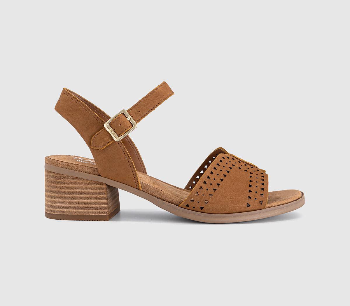 Womens TOMS Eloise Heeled Sandals Brown Sugar Nubuck Leather Perf