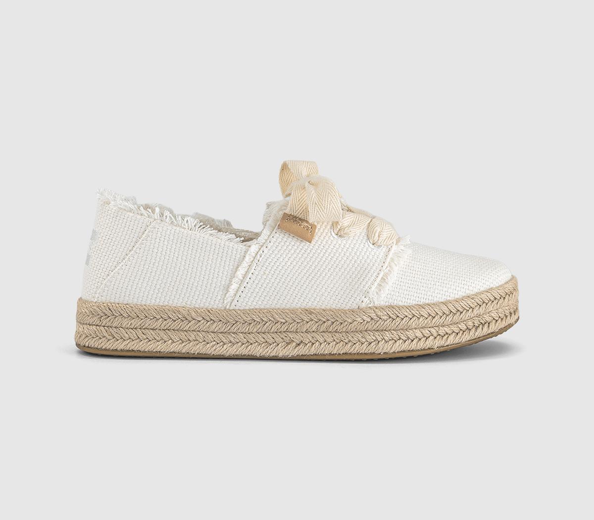 Womens TOMS Carolina Lace Up Espadrilles White Beachside Woven Fray