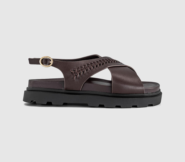 Womens EARTHADDICT Fleur Cross Over Chunky Sandals Brown Leather
