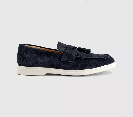 Mens OFFICE Cairo Tassel Loafers Navy Suede
