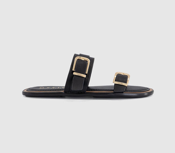Womens OFFICE San Francisco Double Buckle Flat Sliders Black