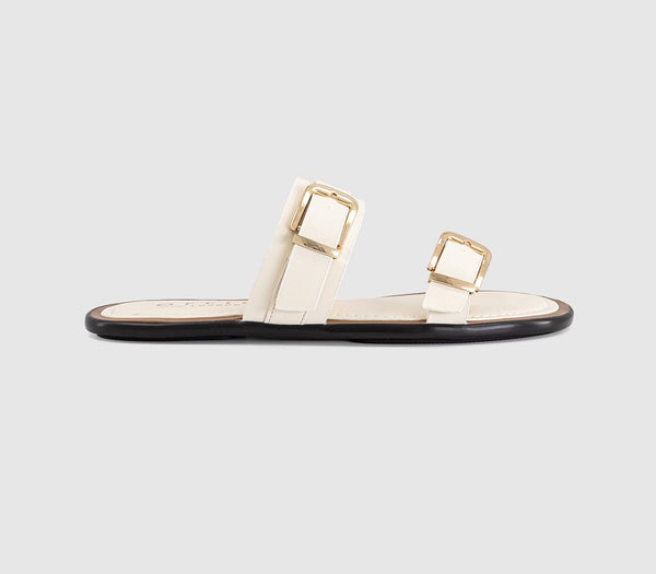 Womens OFFICE San Francisco Double Buckle Flat Sliders Off White