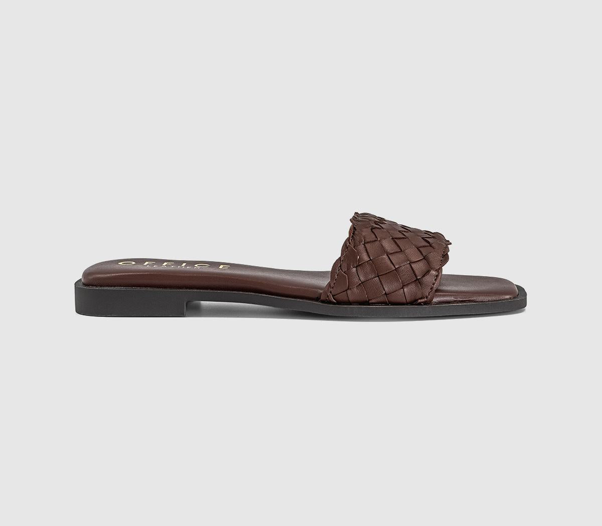 Womens OFFICE Scottie Leather Weave Sliders Brown Leather