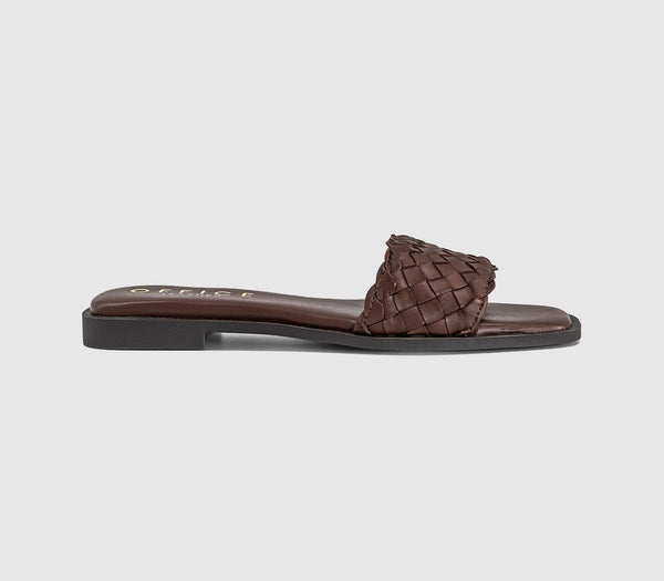 Womens OFFICE Scottie Leather Weave Sliders Brown Leather