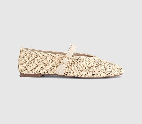Womens OFFICE Feather Knitted Mary Jane Ballet Pumps Cream