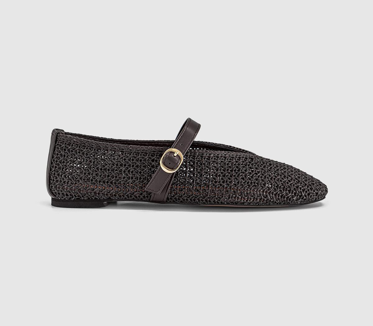 Womens OFFICE Feather Knitted Mary Jane Ballet Pumps Brown