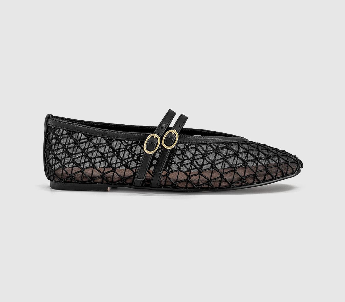 Womens OFFICE Flirting Woven Mesh Mary Jane Ballet Flats Black