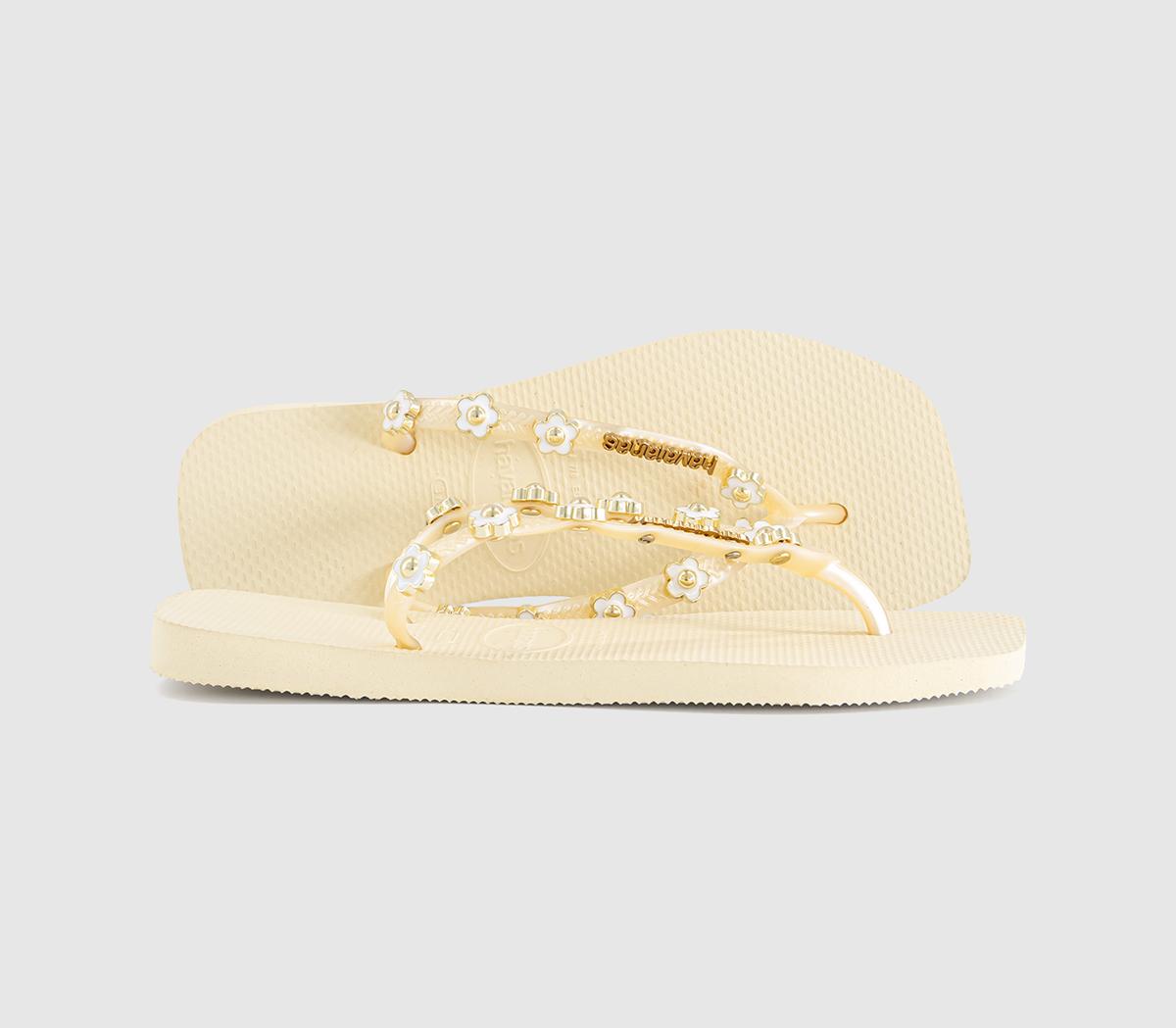 Womens Havaianas Slim Square Stylish Flip Flops Buttercream