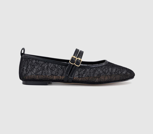 Womens OFFICE Fenix Double Strap Mary Jane Ballet Pumps Black Lace