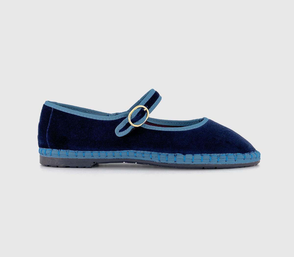Womens Flabelus Mary Janes Navy Blue Velvet
