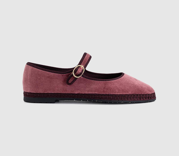 Womens Flabelus Mary Janes Pink Burgundy Velvet