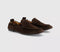 Womens OFFICE Fondant Square Toe Ruched Loafers Brown Suede