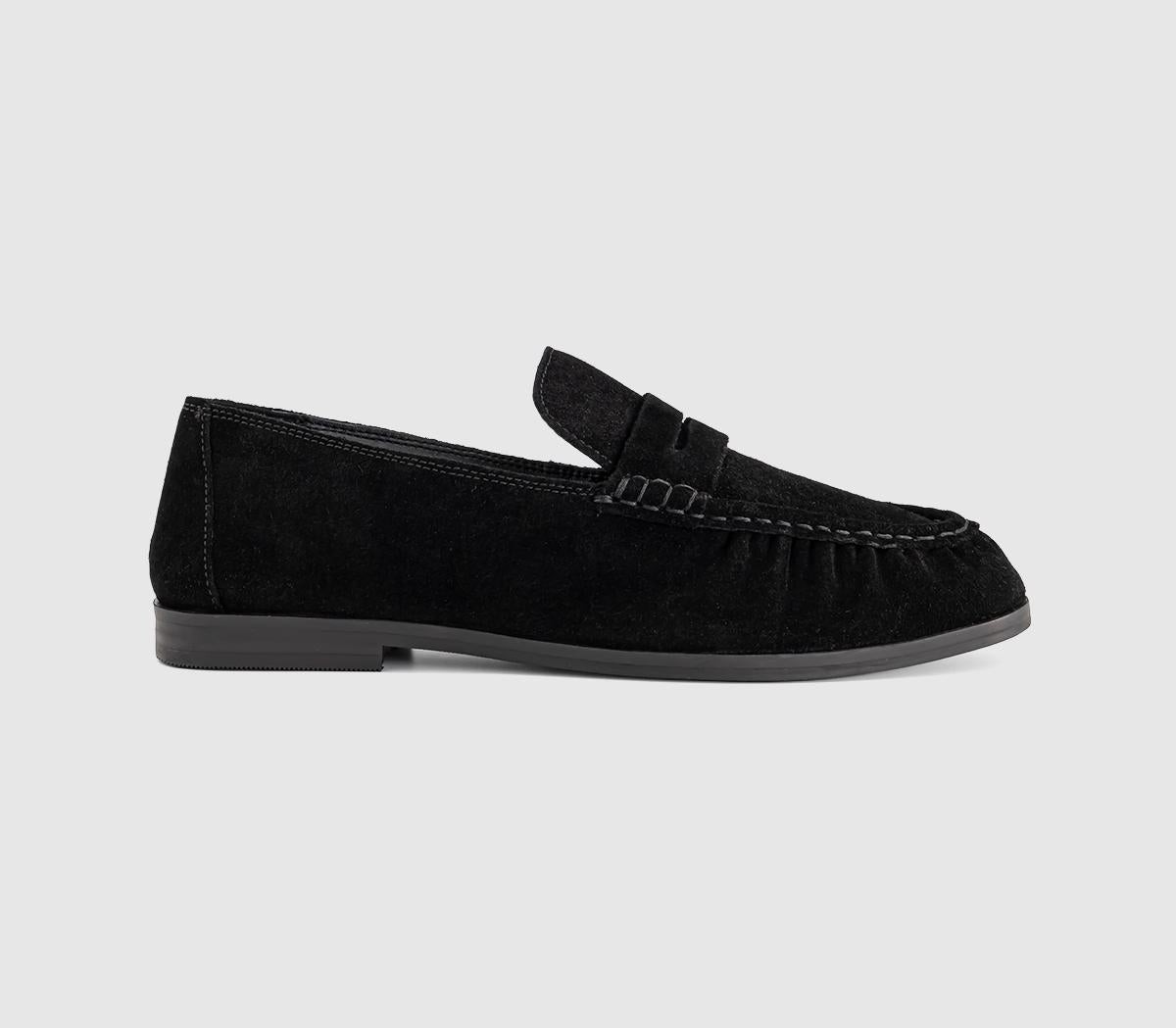 Womens OFFICE Figure Ruched Loafers Black Suede