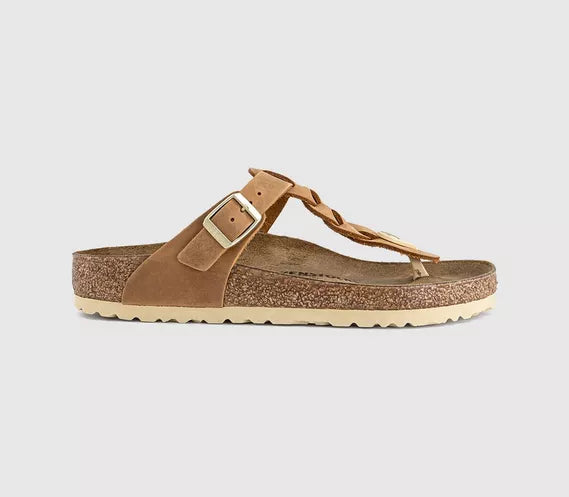 Womens BIRKENSTOCK Gizeh Toe Thong Footbed Sandals Cognac Braided