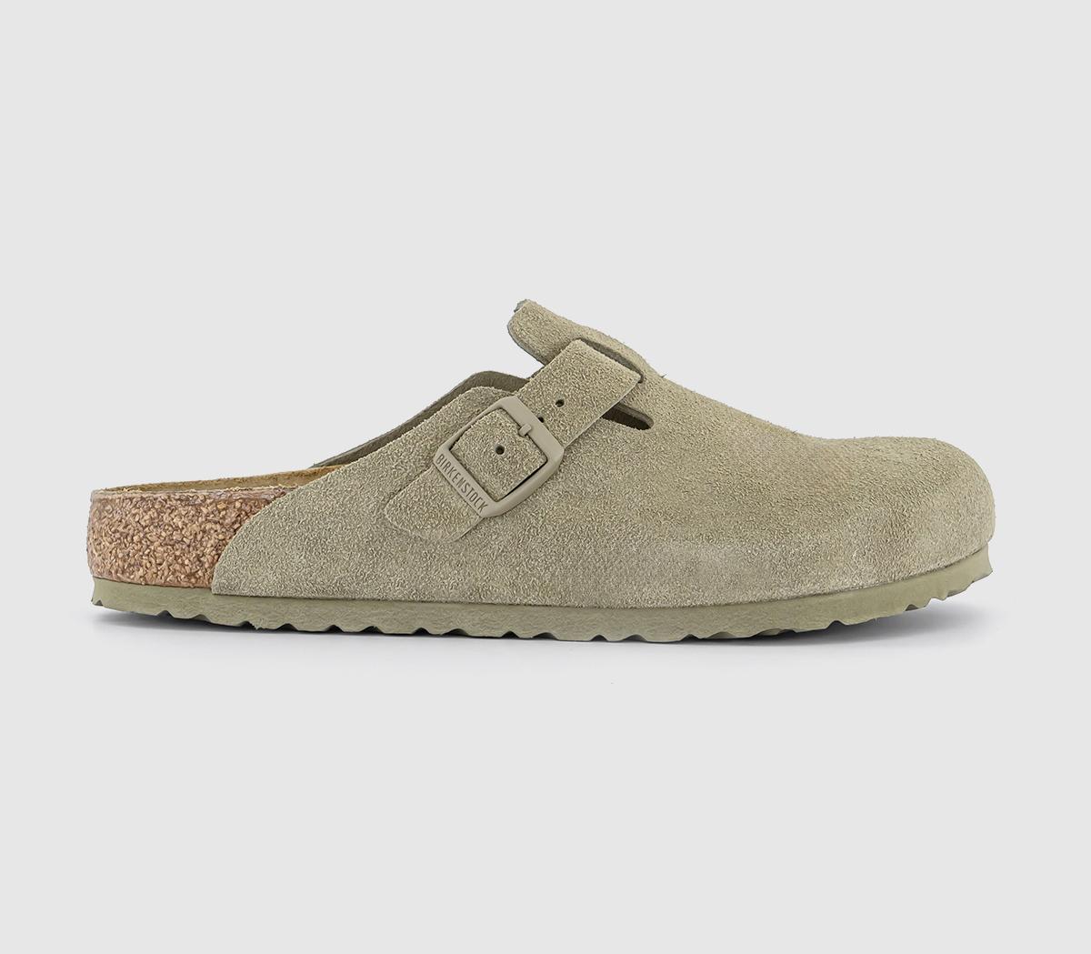 Mens Birkenstock Boston Clogs Faded Khaki Suede