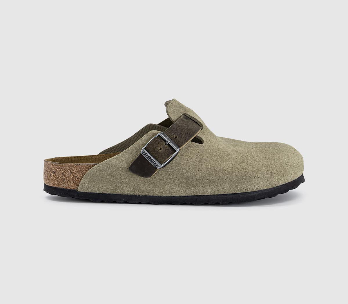 Mens BIRKENSTOCK Boston Clogs Faded Khaki Suede Leather