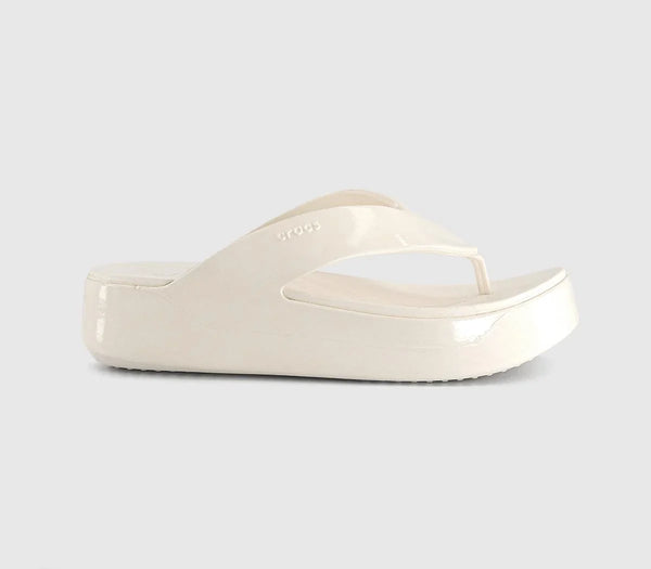 Womens Crocs Getaway Platform Flip Flops Chalk Patent UK Size 6