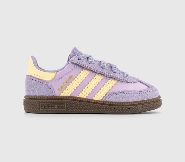 Kids adidas Handball Spezial Infant Trainers Power Plum Bliss Lilac Almost Yelllow UK Size 3 infant