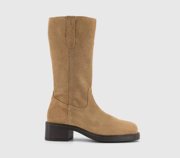 Womens OFFICE Kickstart Chunky Calf Boot Beige Suede UK Size 6
