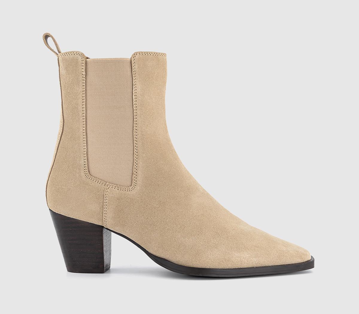 Womens OFFICE Aries Western Chelsea Ankle Boots Beige Suede UK Size 4