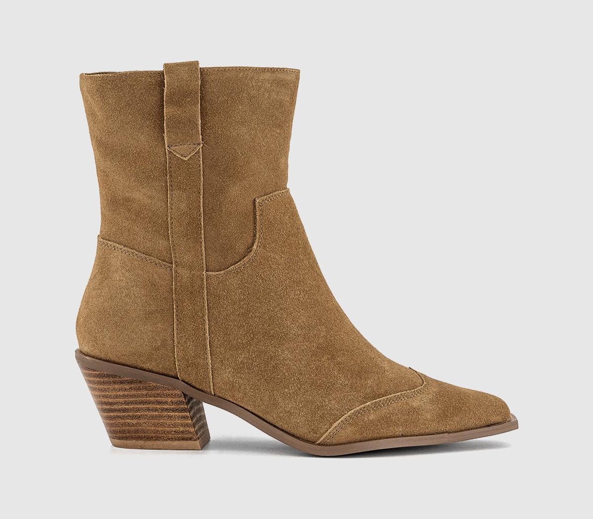 Womens OFFICE Atlanta Western Ankle Boots Tan Suede UK Size 6
