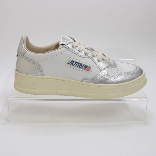 AUTRY Medalist Low Bicolour Sneakers White and Silver Leather - UK Size 5