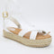 Womens Office Sassy Cross Strap Espadrille Flatform White Leather