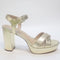 Womens OFFICE Honor Cross Over Platform Block Heel Sandals Gold UK Size 6